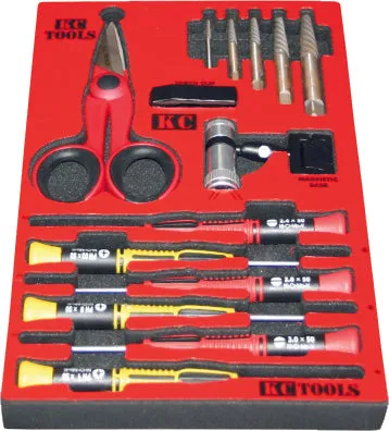 160 X 270 X 22mm Form Insert & 6 Precision Screwdrivers, 5 Screw Extractor, Torch & Scissors KC Tools