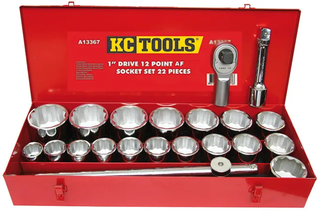 1" Drive Socket Set, AF 22 Piece KC Tools