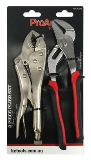 2Piece Pliers, 250mm Groove Joint Multigrips, 250mm Locking, Curved Jaw KC Tools