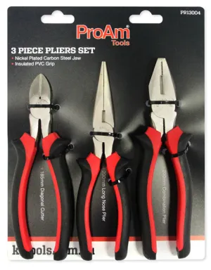3 Piece Pliers, 185mm Diagonal Cutting, 200mm Long Nose, 200mm Combination KC Tools