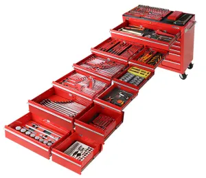523 Piece AF & M Took Kit, Roll Cabinet, 11 Drawer With Bbs (Red) KC Tools