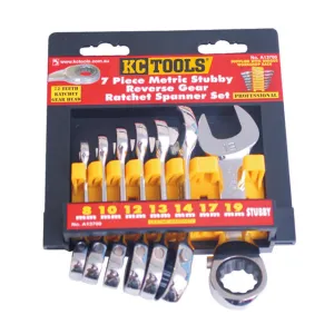 7 Piece Spanner Set, Reverse Gear Ratchet Stubby, 8mm - 19mm KC Tools