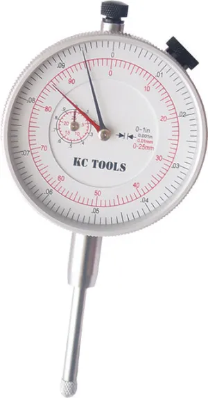 Dual Scale Dial Indicator 0-25mm, 0.01 Scale, 0-1", 0.001" Scale KC Tools